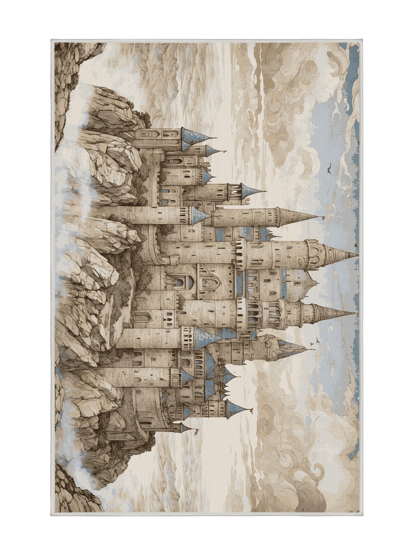 Castle Chronicles Azure Turrets - Premium White Chocolate Modern Area Rug | Plush & Washable Options | Rugolution Home Decor