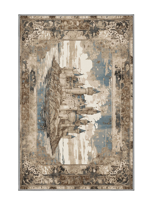 Castle Chronicles Knight's Haven - Premium Sandstone Modern Area Rug | Plush & Washable Options | Rugolution Home Decor