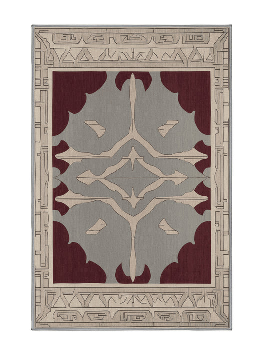 Crimson Geometry Parallel Vision - Premium Sandstone Modern Area Rug | Plush & Washable Options | Rugolution Home Decor