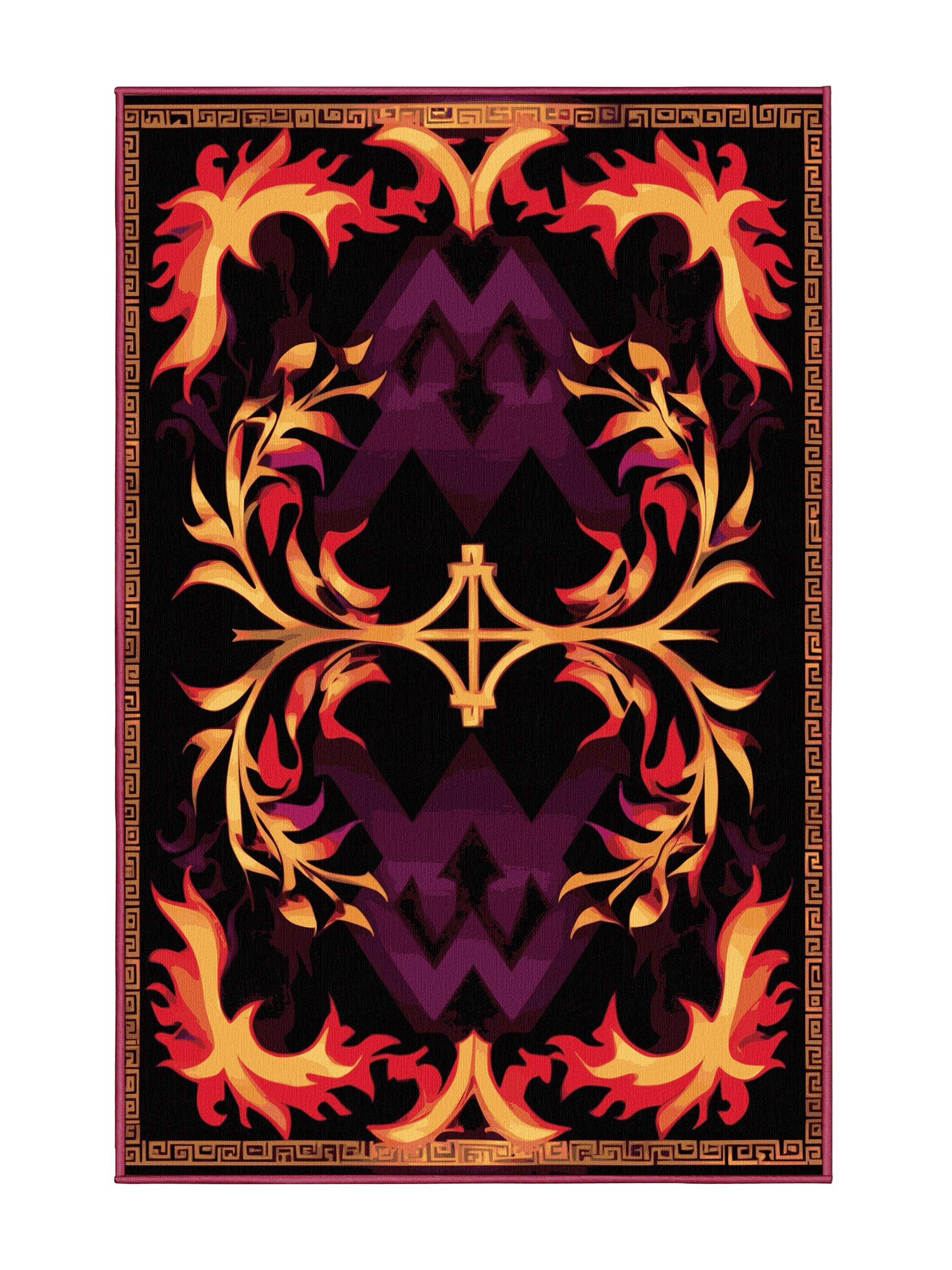 Glided Mythos Golden Cascade - Premium Velvet Maroon Modern Area Rug | Plush & Washable Options | Rugolution Home Decor