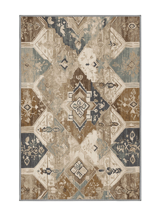 Heritage Mosaic Majestic Emblem - Premium Sandstone Modern Area Rug | Plush & Washable Options | Rugolution Home Decor