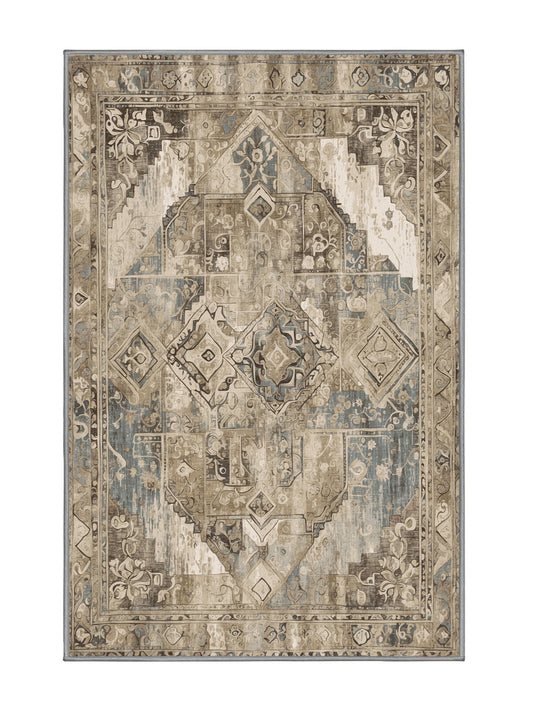 Heritage Mosaic Heritage Bloom - Premium Sandstone Modern Area Rug | Plush & Washable Options | Rugolution Home Decor