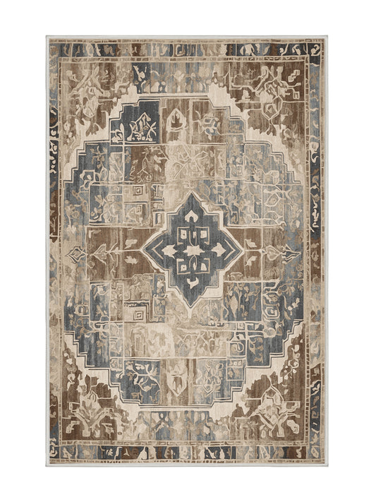 Heritage Mosaic Embroidered Memories - Premium Champagne Modern Area Rug | Plush & Washable Options | Rugolution Home Decor