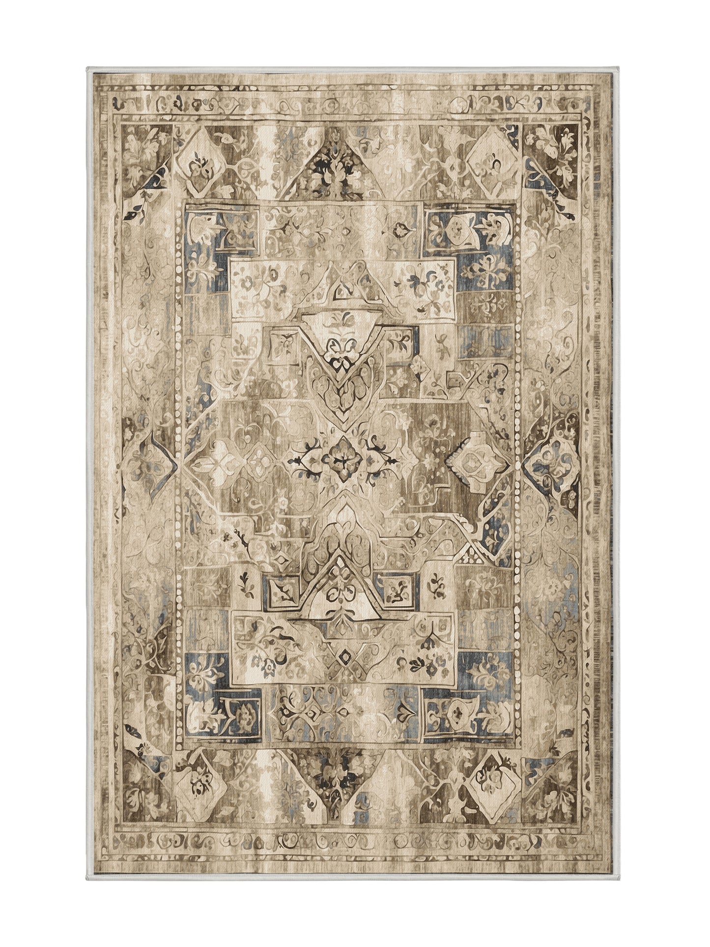 Heritage Mosaic Ancient Whisper - Premium Golden Silk Modern Area Rug | Plush & Washable Options | Rugolution Home Decor