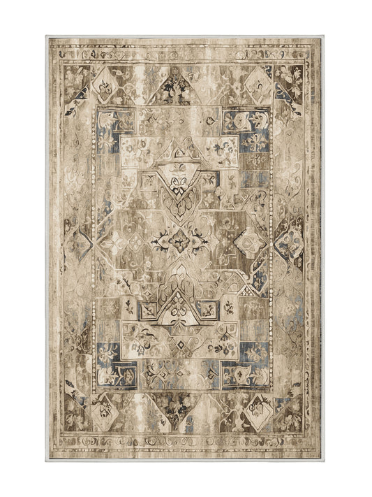 Heritage Mosaic Ancient Whisper - Premium Golden Silk Modern Area Rug | Plush & Washable Options | Rugolution Home Decor