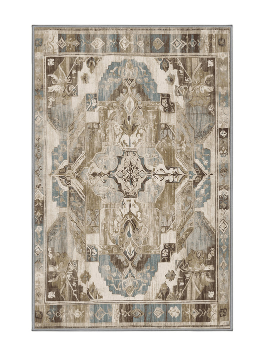 Heritage Mosaic Golden Traces - Premium Sandstone Modern Area Rug | Plush & Washable Options | Rugolution Home Decor