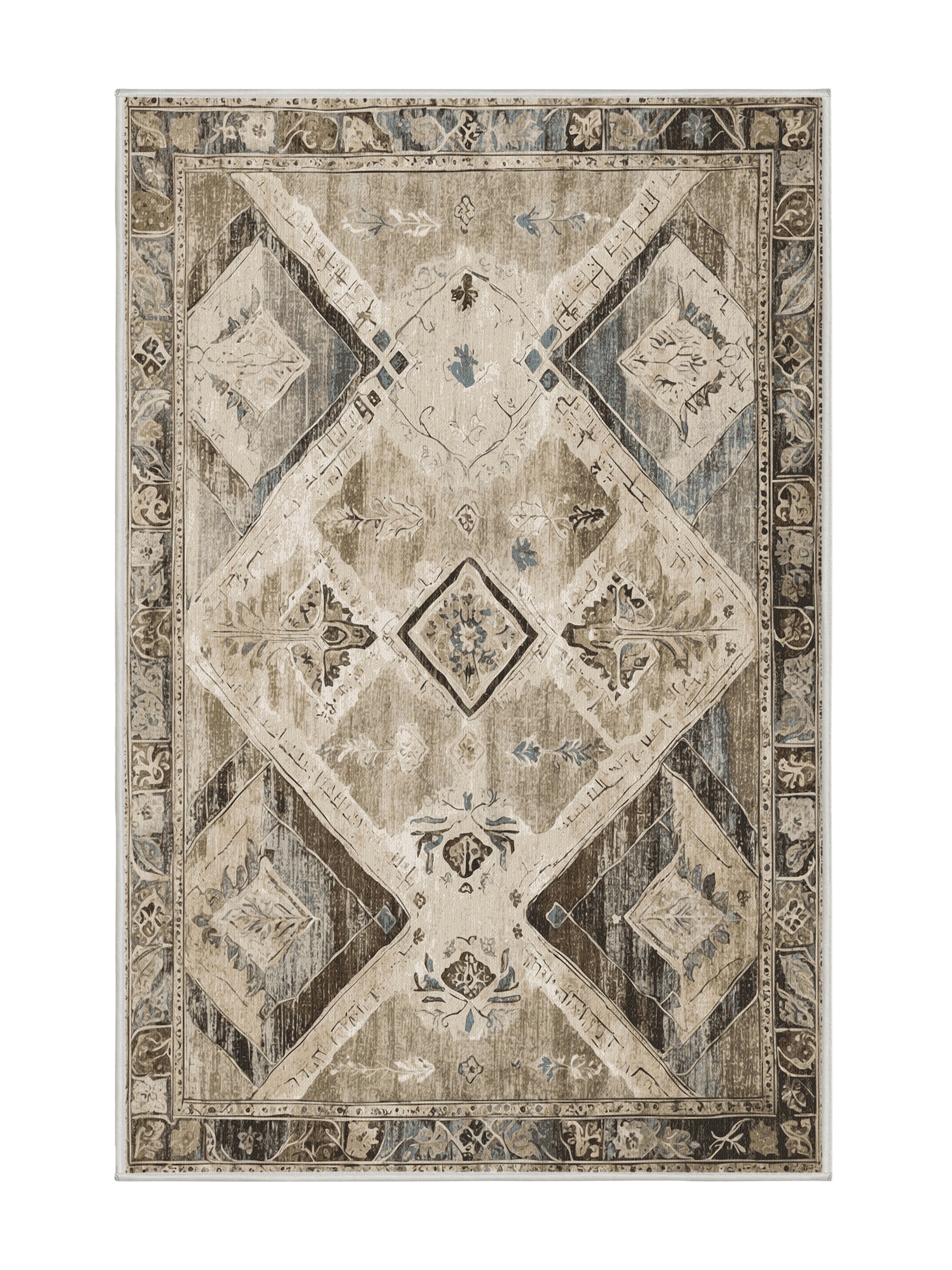 Heritage Mosaic Sacred Bloom - Premium Champagne Modern Area Rug | Plush & Washable Options | Rugolution Home Decor