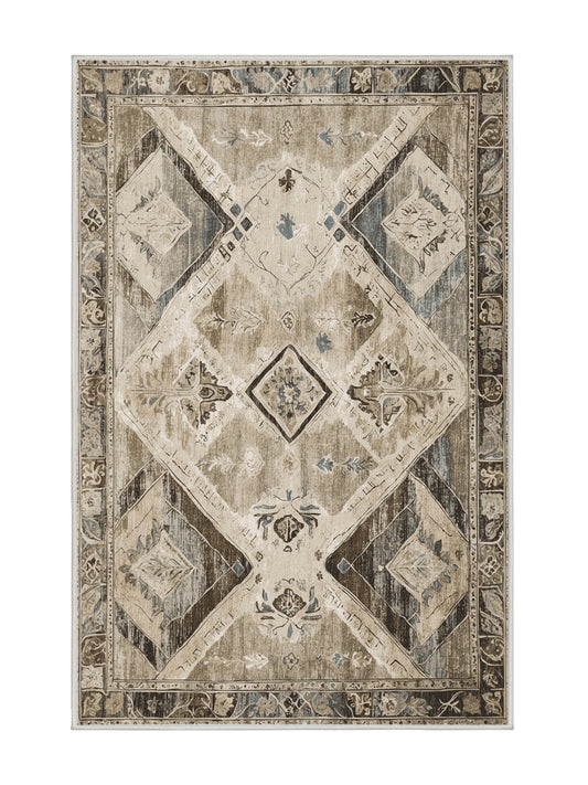 Heritage Mosaic Sacred Bloom - Premium Champagne Modern Area Rug | Plush & Washable Options | Rugolution Home Decor
