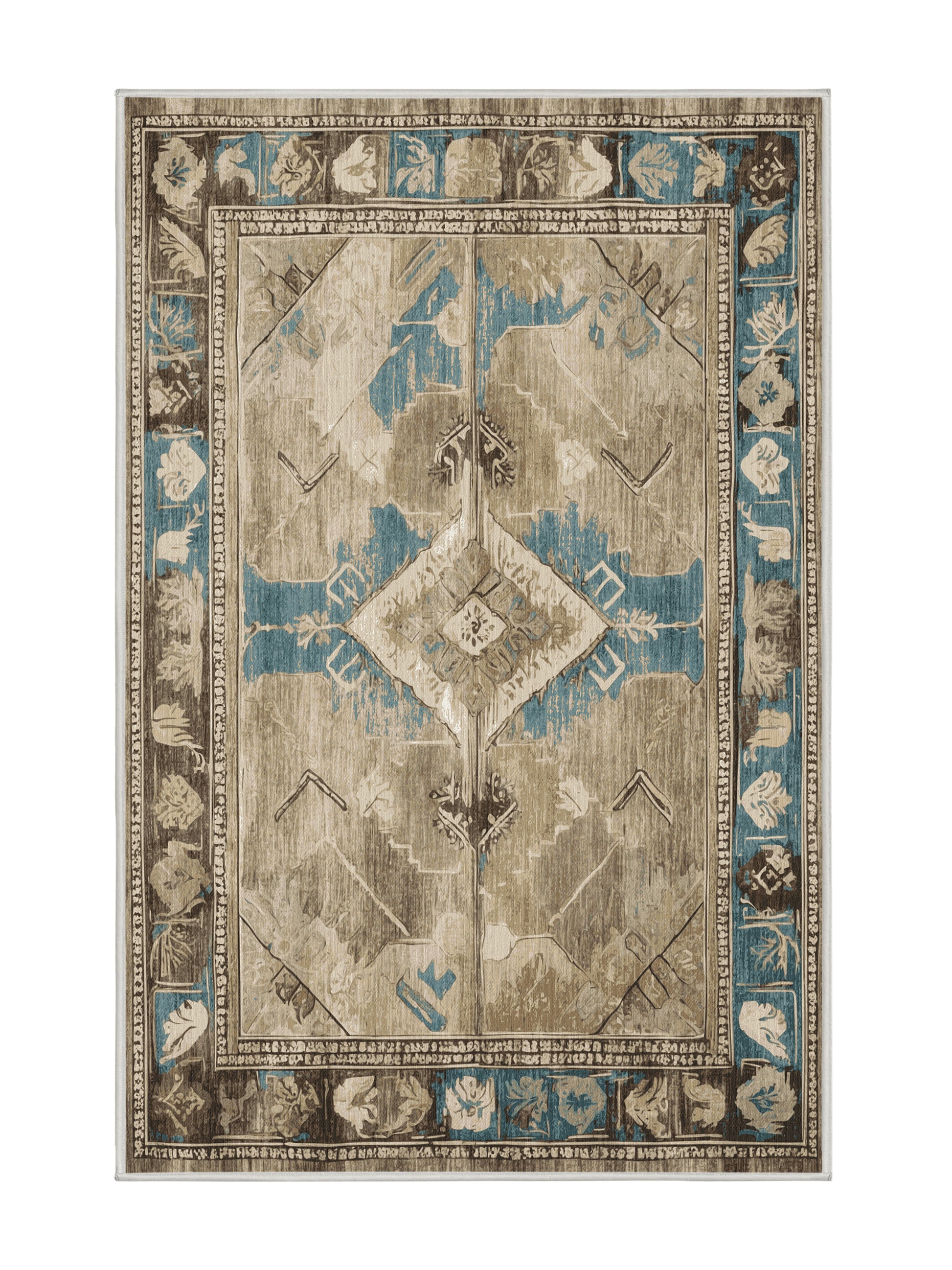 Heritage Mosaic Timeless Ornament - Premium Golden Silk Modern Area Rug | Plush & Washable Options | Rugolution Home Decor