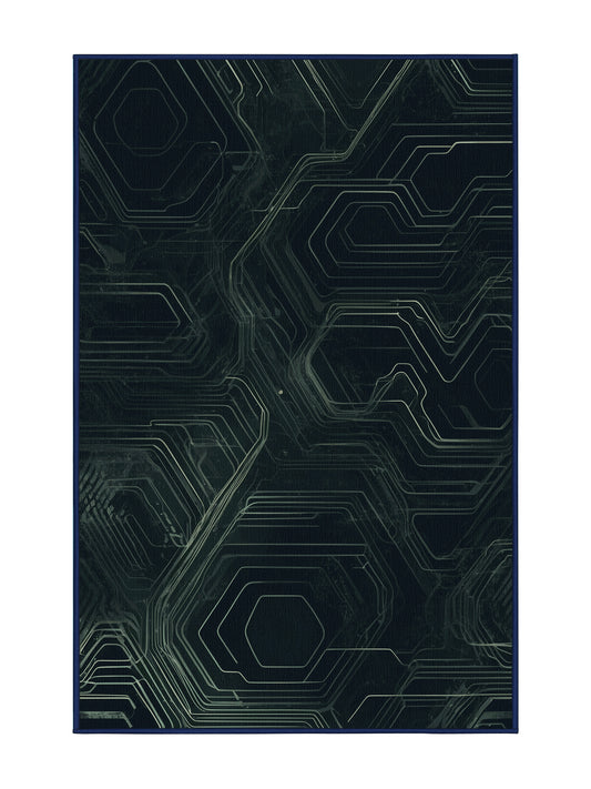 NeoLoom Galaxy Warp Glow - Premium Black Blue Modern Area Rug | Plush & Washable Options | Rugolution Home Decor