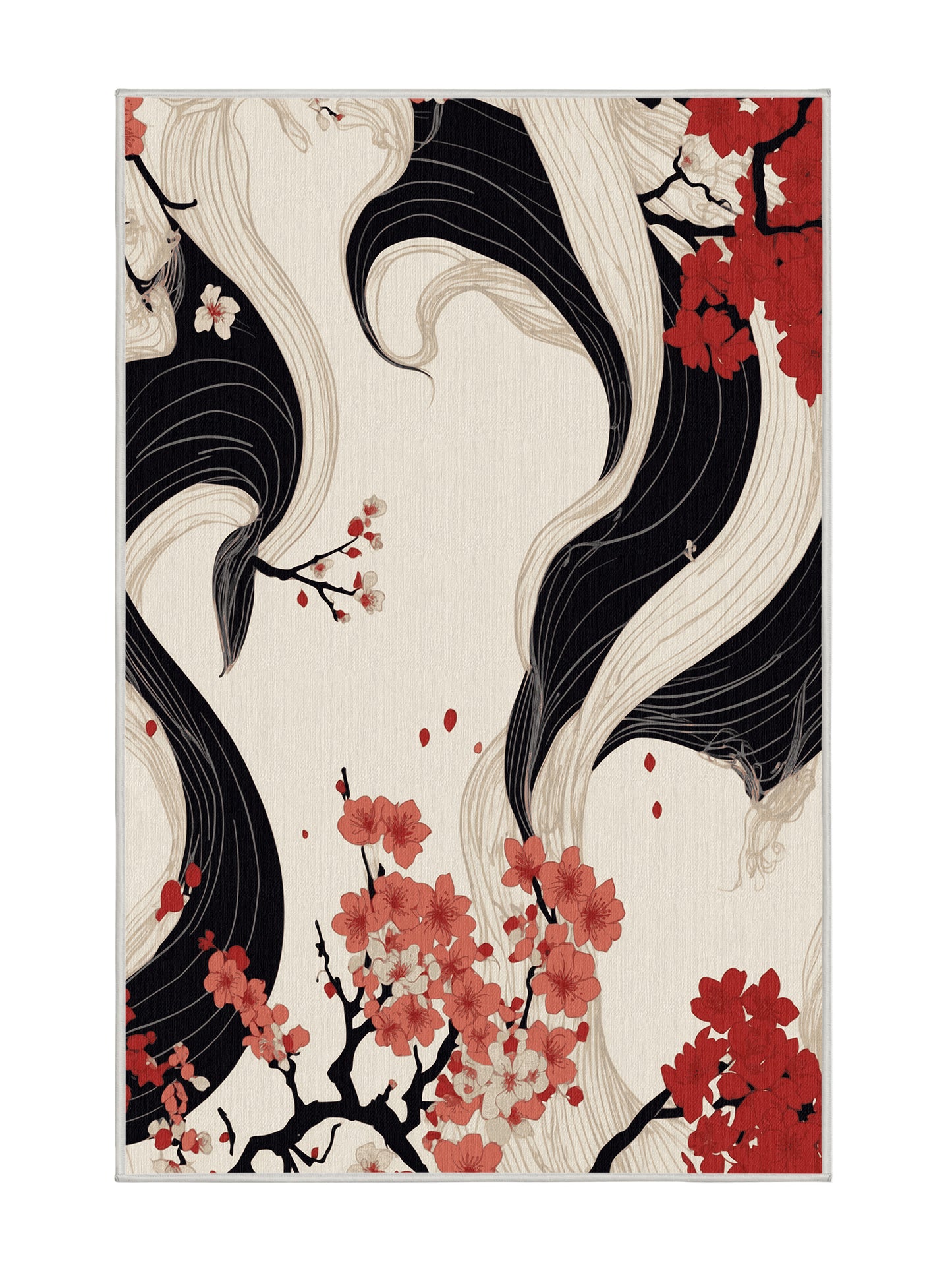 Sakura Waves Moonlit Grace - Premium Dark White Modern Area Rug | Plush & Washable Options | Rugolution Home Decor