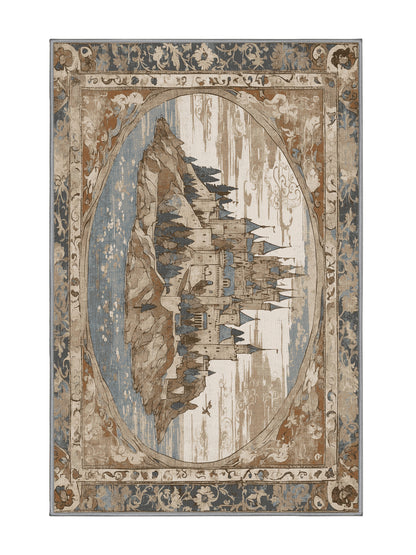 Castle Chronicles Seaward Bastion - Premium Sandstone Modern Area Rug | Plush & Washable Options | Rugolution Home Decor