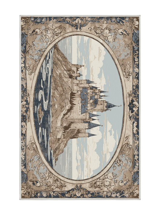 Castle Chronicles Chivalric Horizons - Premium Ash White Modern Area Rug | Plush & Washable Options | Rugolution Home Decor