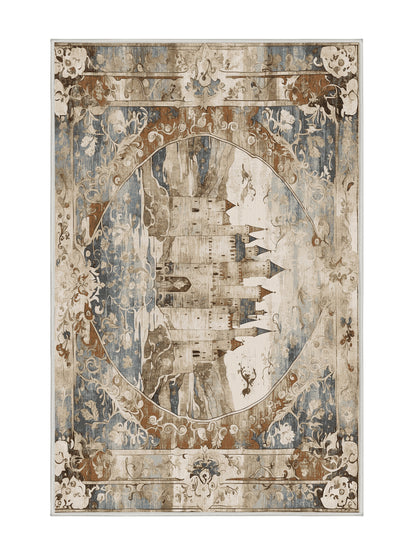 Castle Chronicles Mystic Ramparts - Premium White Chocolate Modern Area Rug | Plush & Washable Options | Rugolution Home Decor