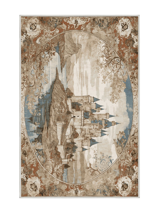 Castle Chronicles Golden Drawbridge - Premium Dark White Modern Area Rug | Plush & Washable Options | Rugolution Home Decor