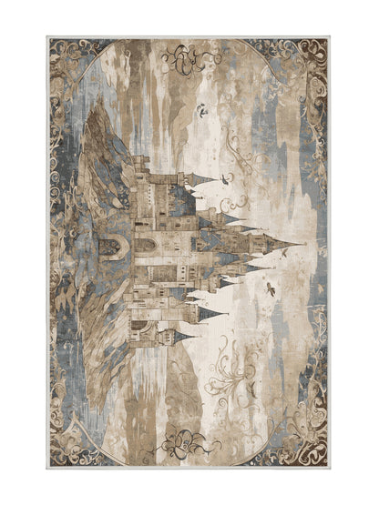 Castle Chronicles Bannered Walls - Premium Dark White Modern Area Rug | Plush & Washable Options | Rugolution Home Decor