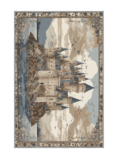 Castle Chronicles Dragon’s Perch - Premium Sandstone Modern Area Rug | Plush & Washable Options | Rugolution Home Decor