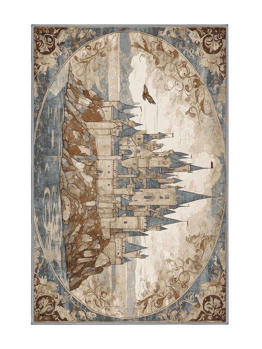 Castle Chronicles Glorious Bastion - Premium Sandstone Modern Area Rug | Plush & Washable Options | Rugolution Home Decor