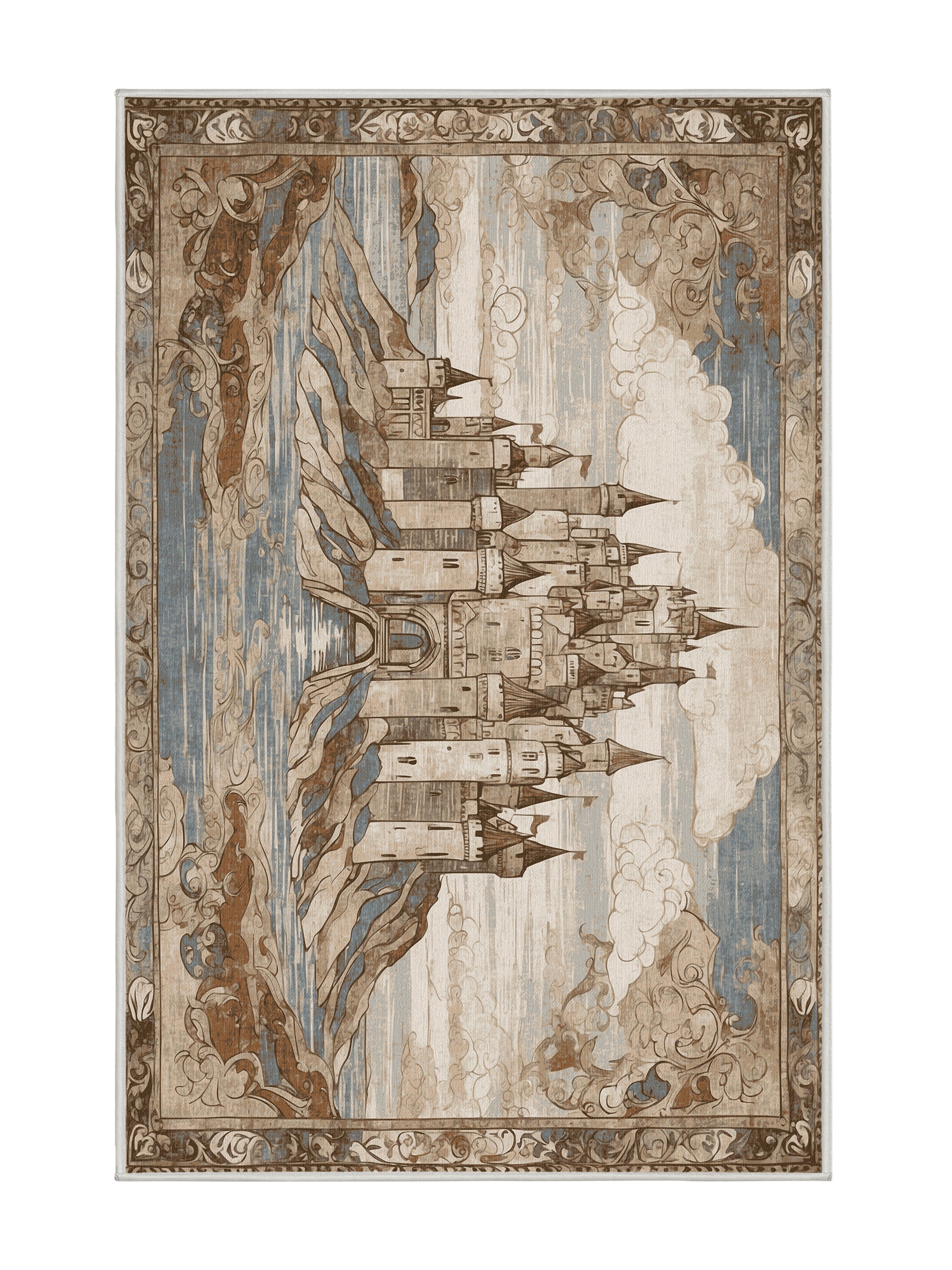 Castle Chronicles Ancient Majesty - Premium Champagne Modern Area Rug | Plush & Washable Options | Rugolution Home Decor