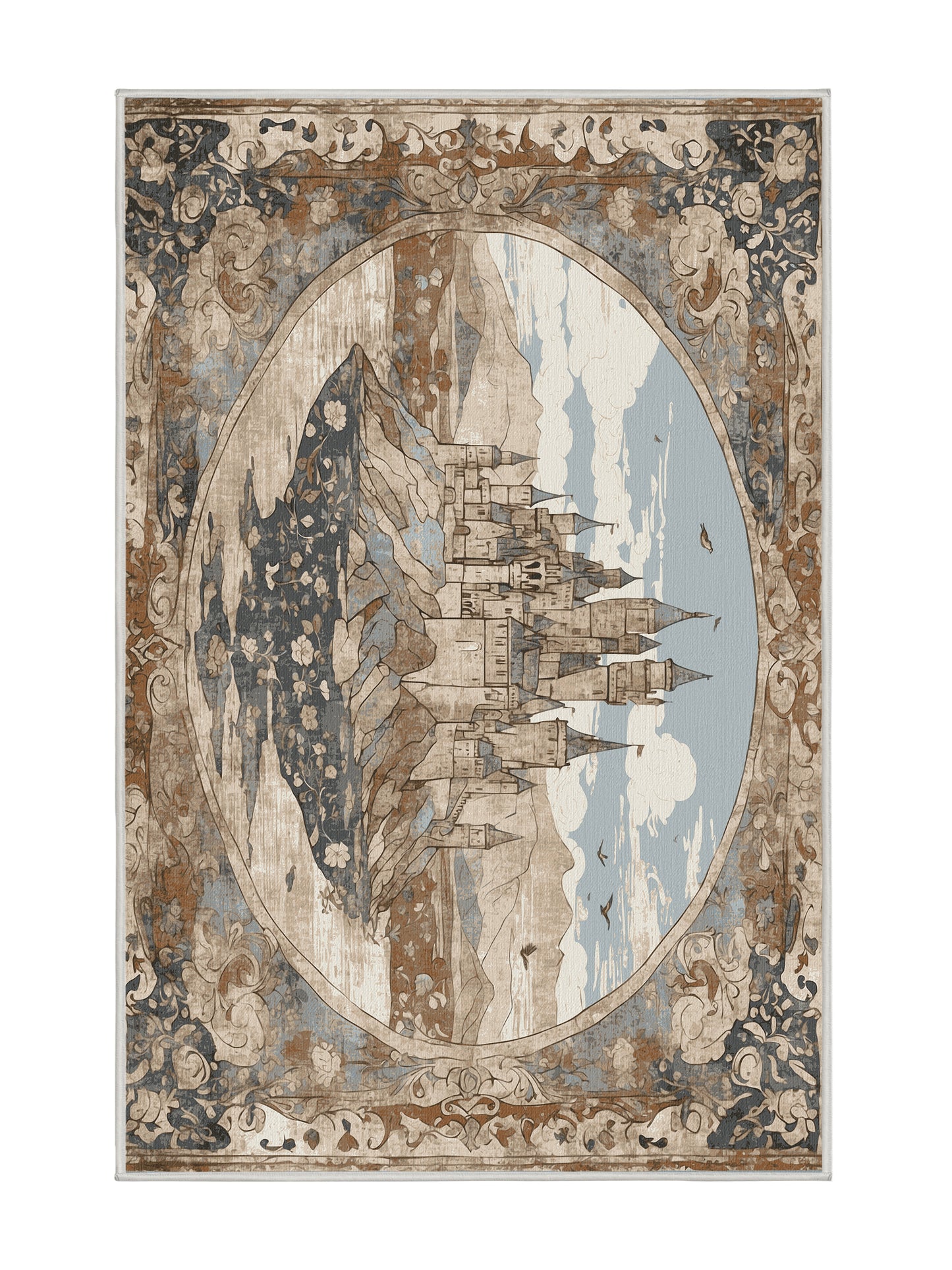 Castle Chronicles Clifftop Citadel - Premium Dark White Modern Area Rug | Plush & Washable Options | Rugolution Home Decor