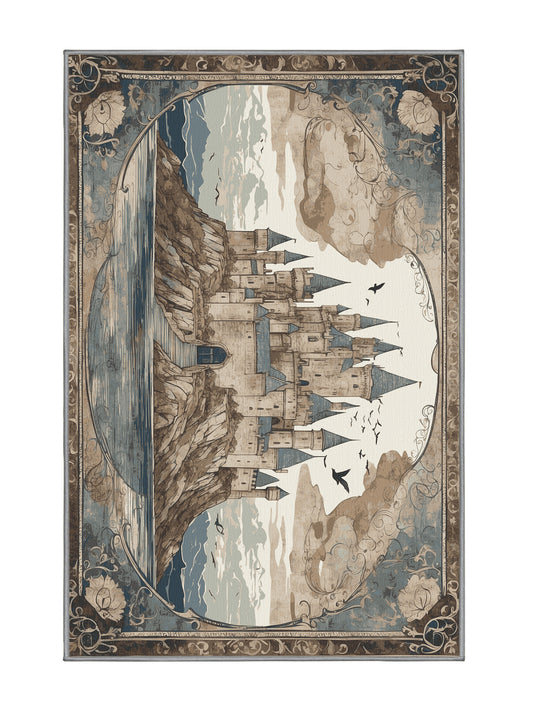 Castle Chronicles Velvet Ramparts - Premium Sandstone Modern Area Rug | Plush & Washable Options | Rugolution Home Decor