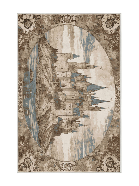 Castle Chronicles Legacy’s Tower - Premium Dark White Modern Area Rug | Plush & Washable Options | Rugolution Home Decor