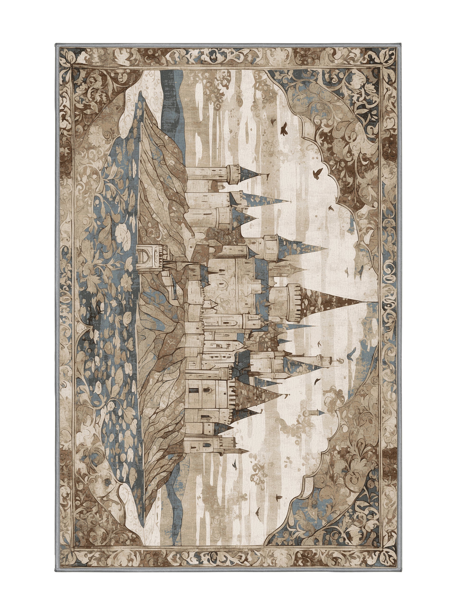 Castle Chronicles Royal Crest - Premium Sandstone Modern Area Rug | Plush & Washable Options | Rugolution Home Decor