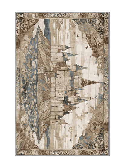 Castle Chronicles Royal Crest - Premium Sandstone Modern Area Rug | Plush & Washable Options | Rugolution Home Decor