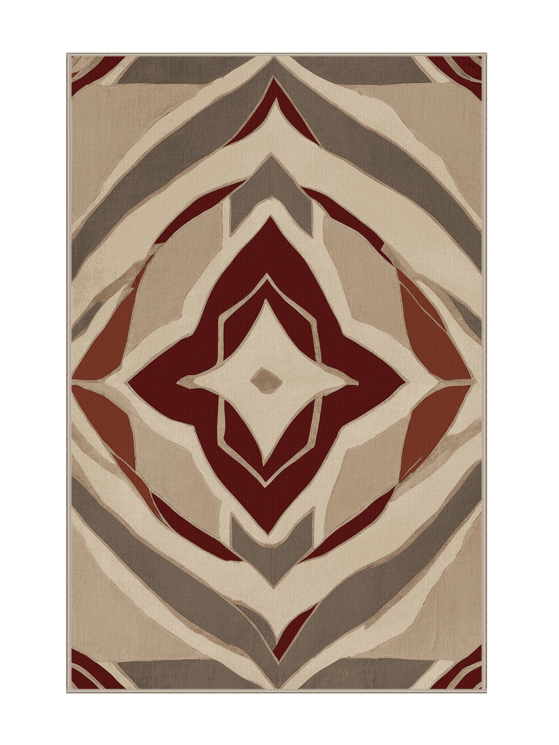 Crimson Geometry Symmetry Nexus - Premium Tan (W3C) Modern Area Rug | Plush & Washable Options | Rugolution Home Decor