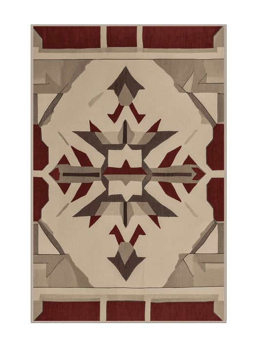 Crimson Geometry Intersecting Realms - Premium Tan (W3C) Modern Area Rug | Plush & Washable Options | Rugolution Home Decor