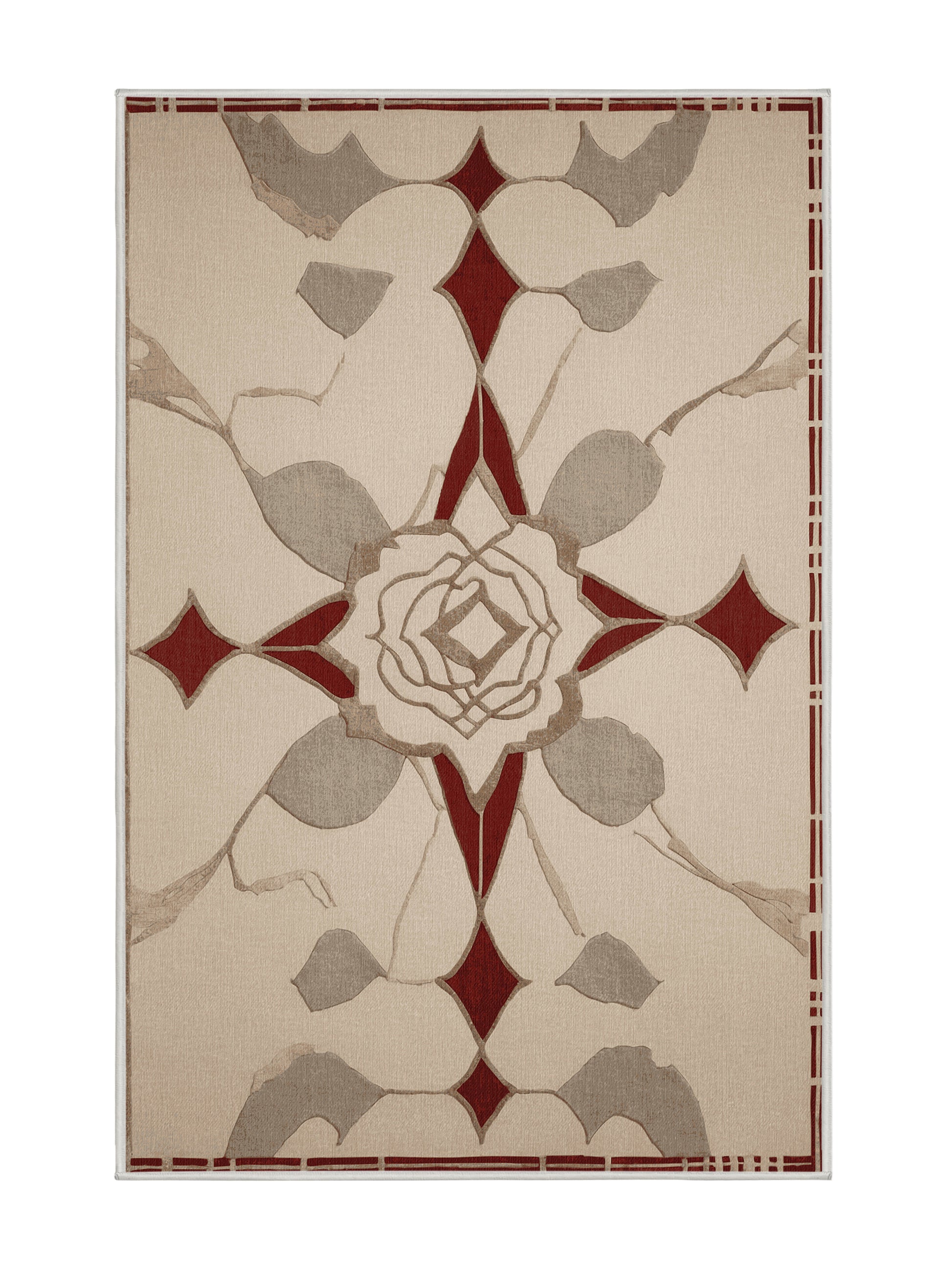 Crimson Geometry Edge Continuum - Premium Golden Silk Modern Area Rug | Plush & Washable Options | Rugolution Home Decor