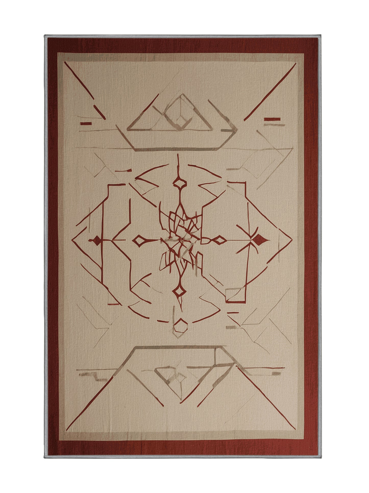 Crimson Geometry Spatial Matrix - Premium Sandstone Modern Area Rug | Plush & Washable Options | Rugolution Home Decor