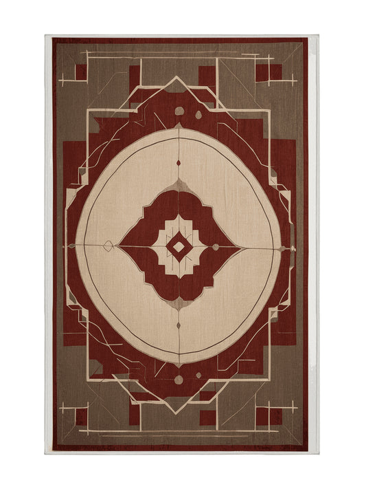 Crimson Geometry Parallel Realms - Premium Golden Silk Modern Area Rug | Plush & Washable Options | Rugolution Home Decor