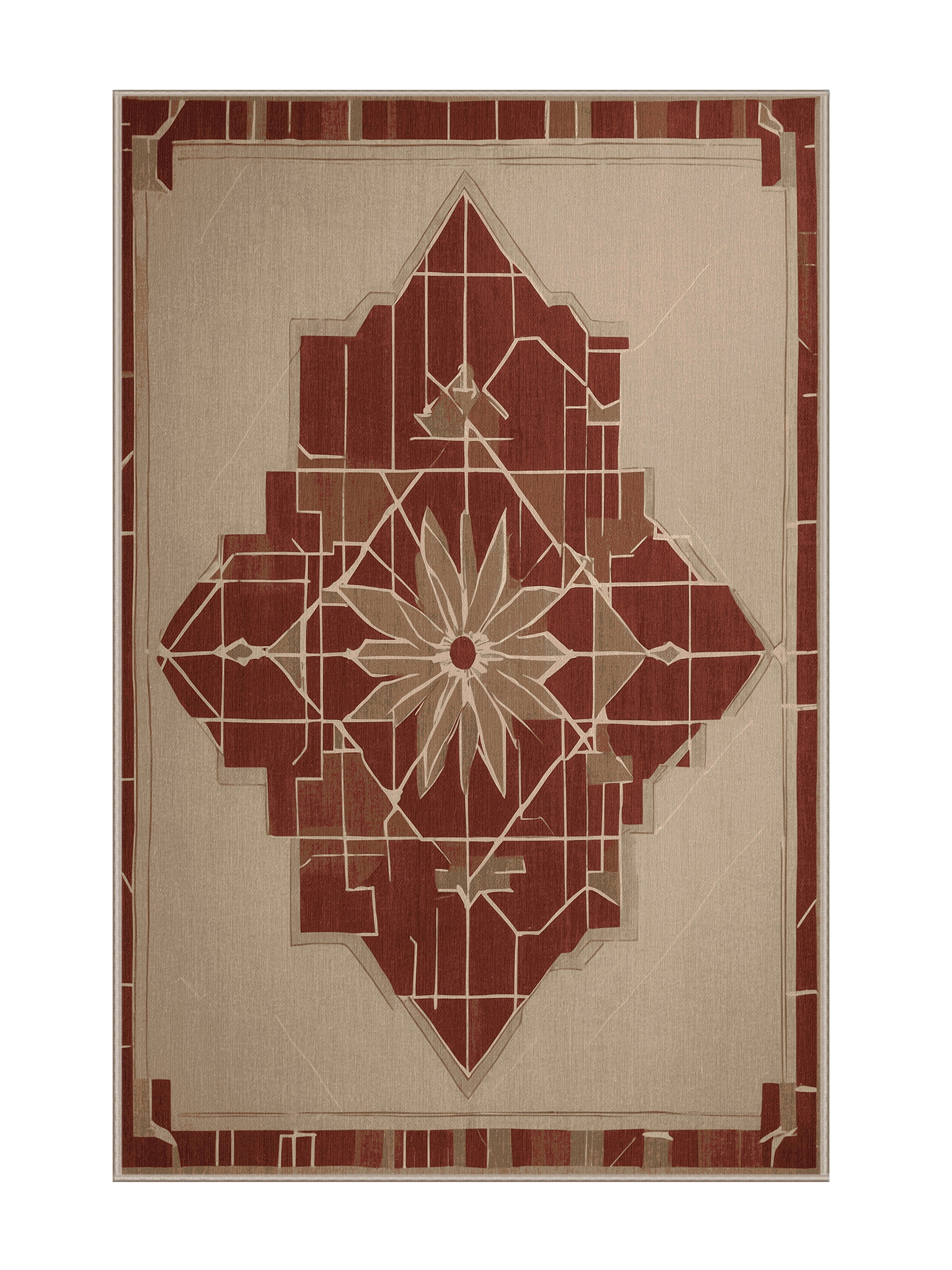 Crimson Geometry Abstract Pulse - Premium Tan (W3C) Modern Area Rug | Plush & Washable Options | Rugolution Home Decor