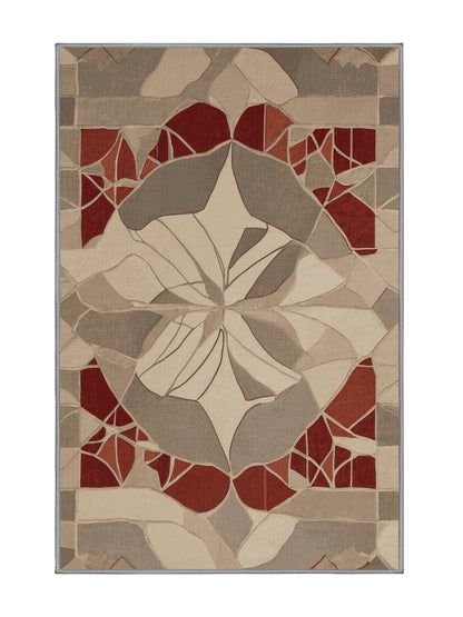 Crimson Geometry Perspective Frame - Premium Sandstone Modern Area Rug | Plush & Washable Options | Rugolution Home Decor