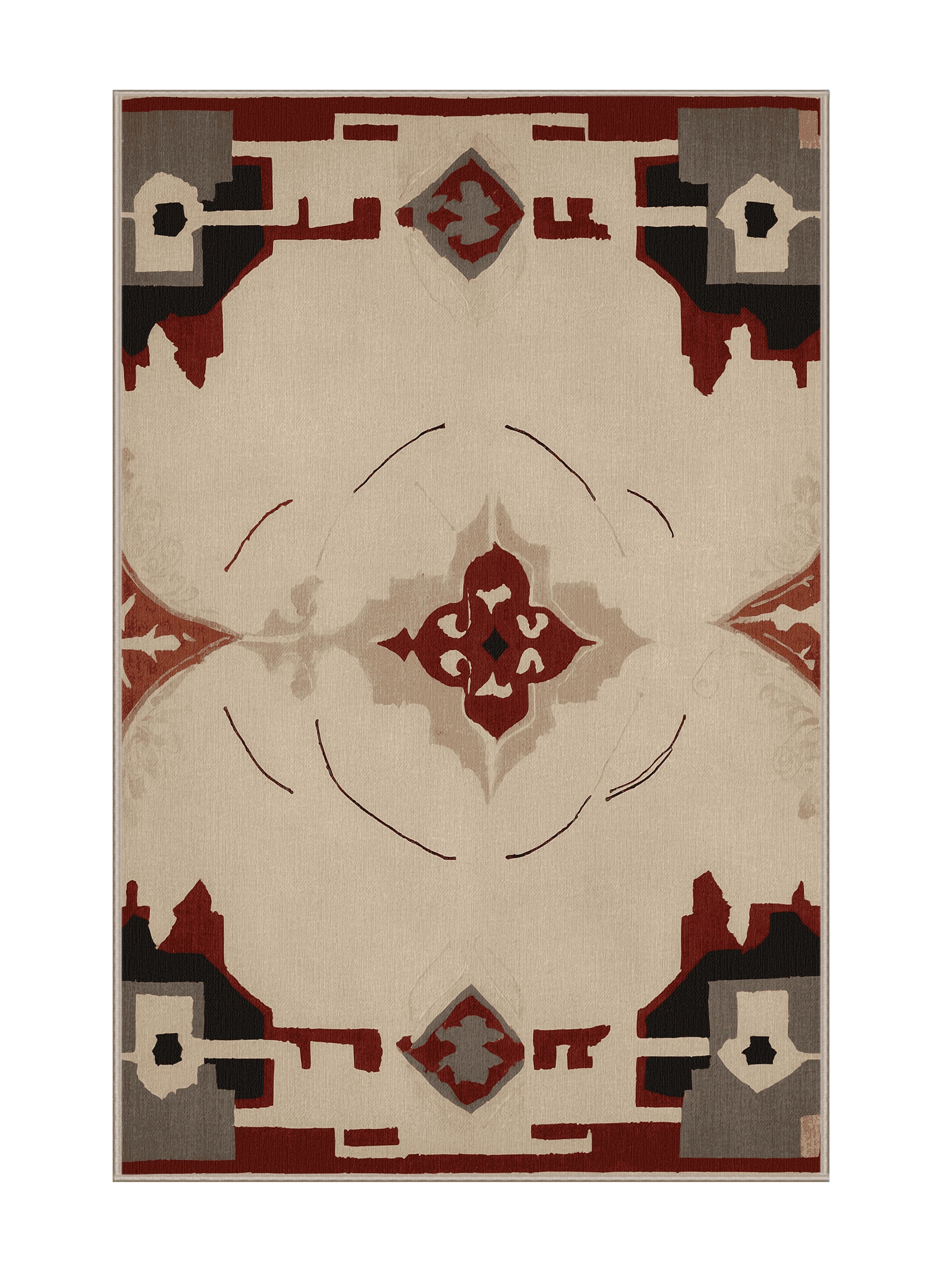 Crimson Geometry Chiseled Pathways - Premium Desert Sand Modern Area Rug | Plush & Washable Options | Rugolution Home Decor