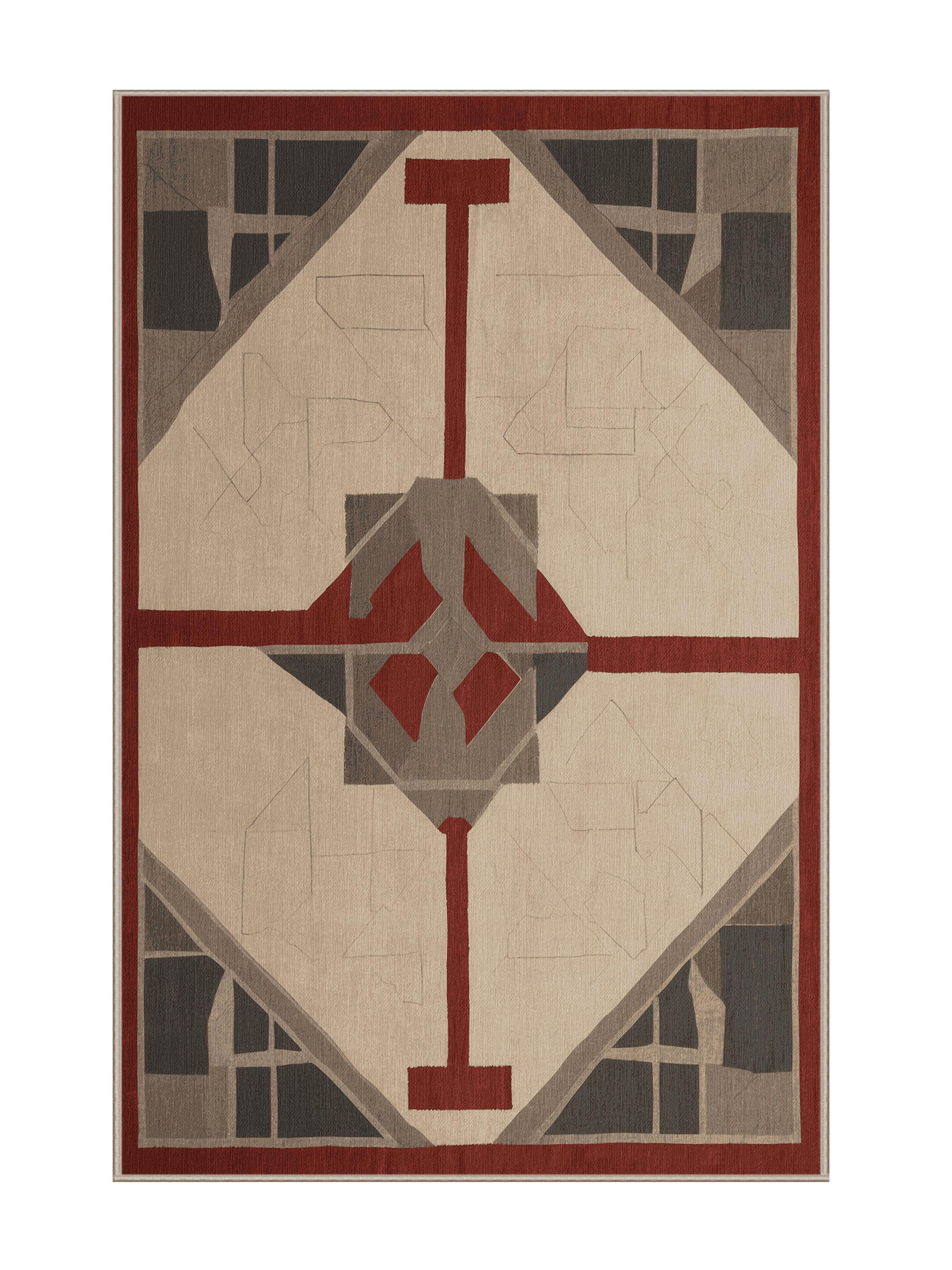 Crimson Geometry Mirrored Motion - Premium Tan (W3C) Modern Area Rug | Plush & Washable Options | Rugolution Home Decor