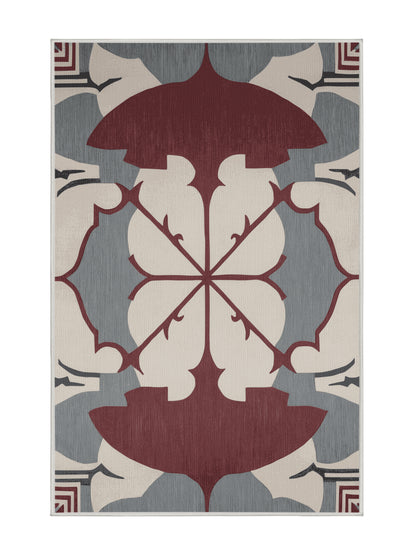 Crimson Geometry Balanced Alignment - Premium Dark White Modern Area Rug | Plush & Washable Options | Rugolution Home Decor