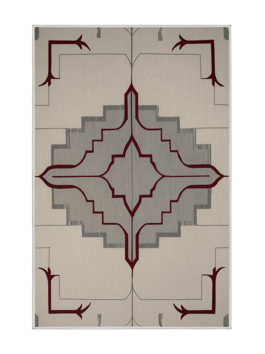 Crimson Geometry Layered Dimensions - Premium Dark White Modern Area Rug | Plush & Washable Options | Rugolution Home Decor