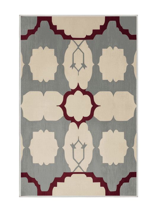 Crimson Geometry Strata Sequence - Premium Champagne Modern Area Rug | Plush & Washable Options | Rugolution Home Decor