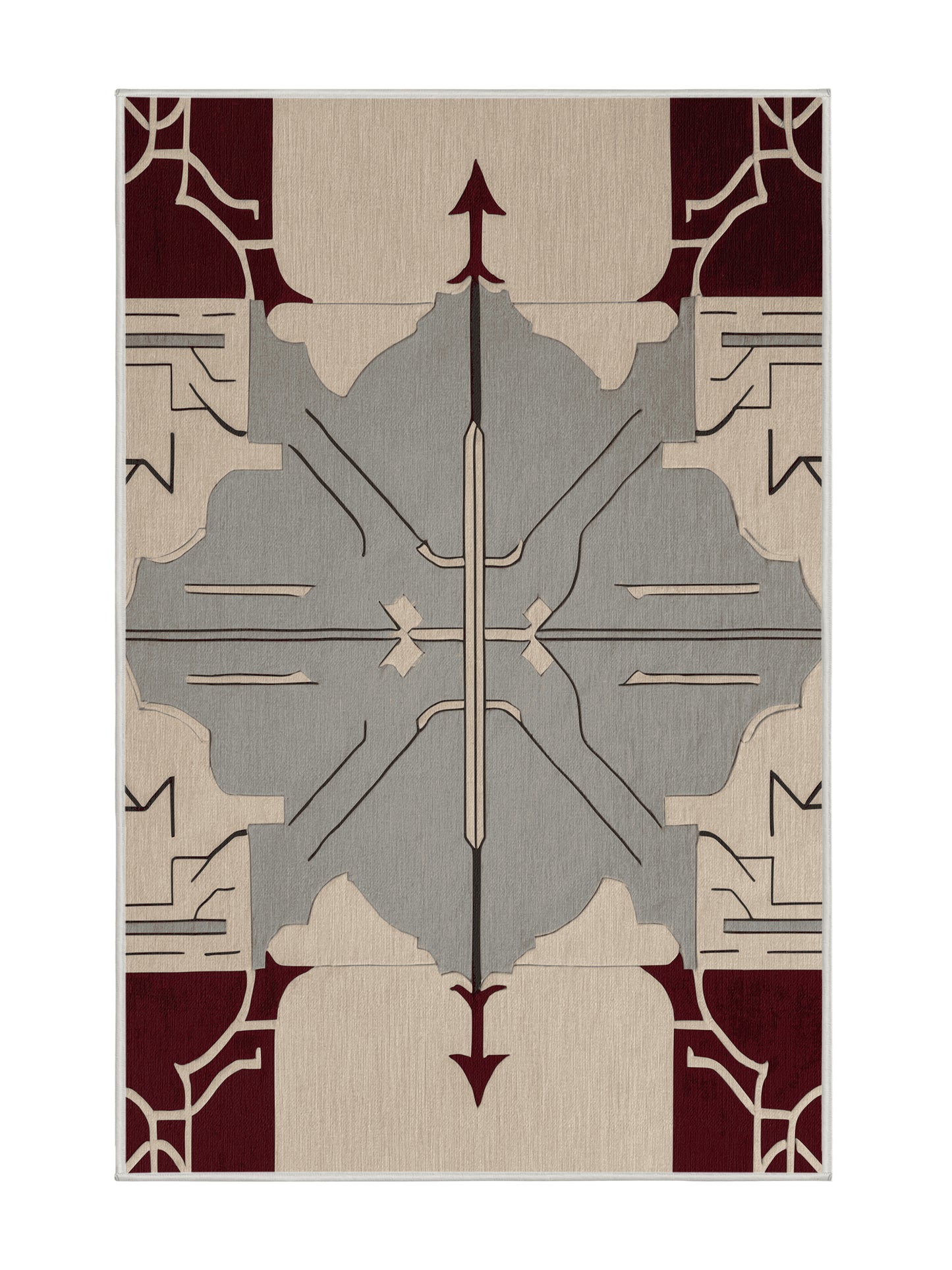 Crimson Geometry Planar Motion - Premium Golden Silk Modern Area Rug | Plush & Washable Options | Rugolution Home Decor