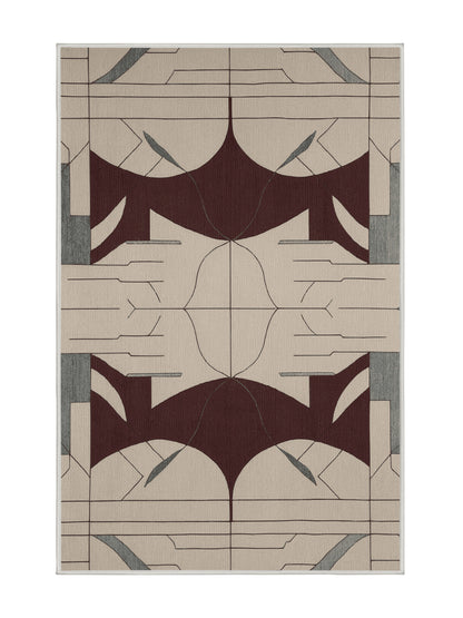 Crimson Geometry Refined Intersections - Premium Dark White Modern Area Rug | Plush & Washable Options | Rugolution Home Decor