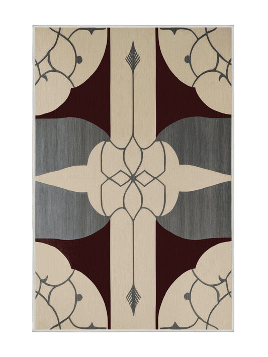 Crimson Geometry Pattern Reflection - Premium Golden Silk Modern Area Rug | Plush & Washable Options | Rugolution Home Decor