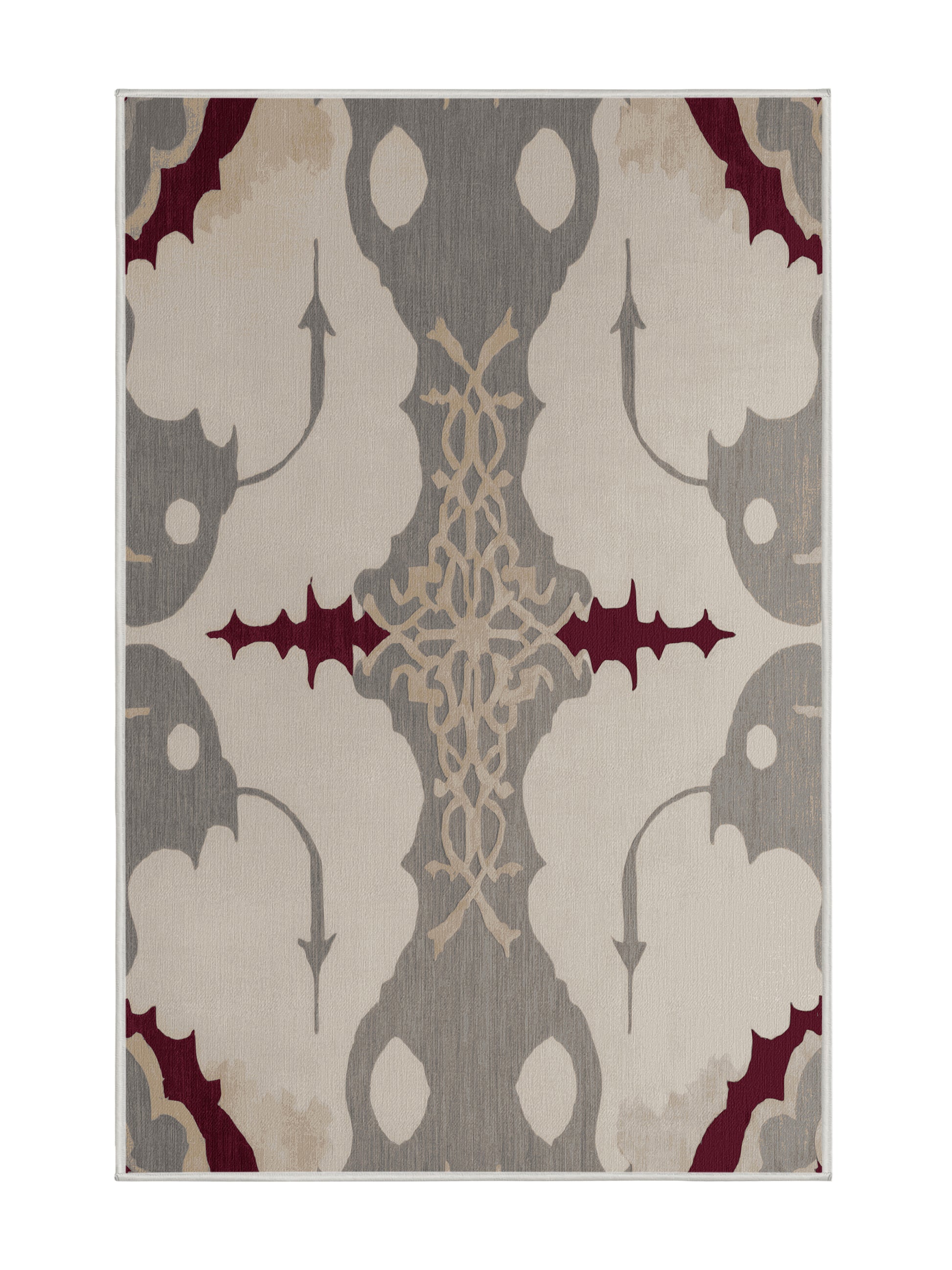 Crimson Geometry Fused Patterns - Premium Dark White Modern Area Rug | Plush & Washable Options | Rugolution Home Decor