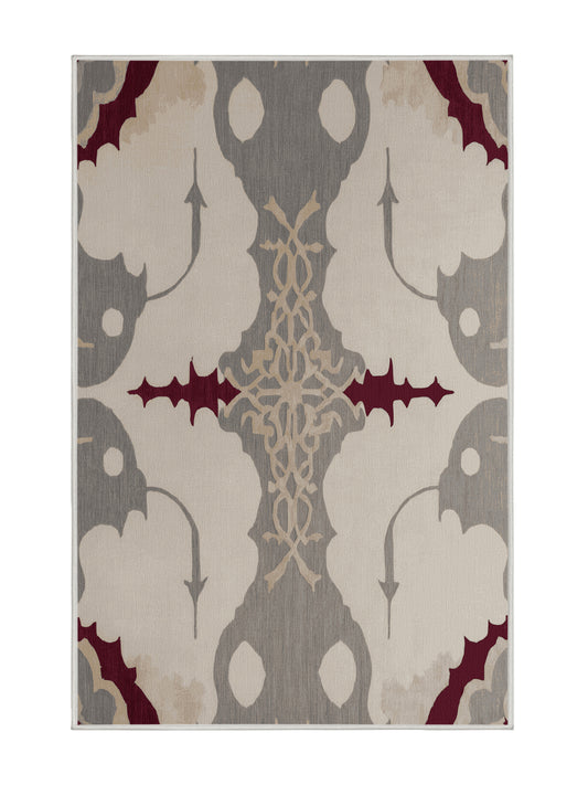 Crimson Geometry Fused Patterns - Premium Dark White Modern Area Rug | Plush & Washable Options | Rugolution Home Decor