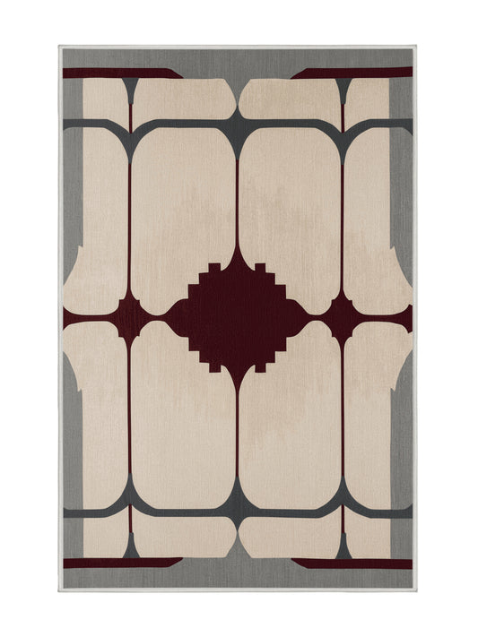 Crimson Geometry Shape Continuum - Premium Dark White Modern Area Rug | Plush & Washable Options | Rugolution Home Decor