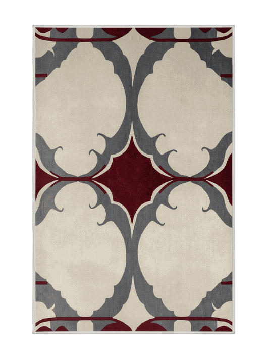 Crimson Geometry Pattern Intertwine - Premium White Chocolate Modern Area Rug | Plush & Washable Options | Rugolution Home Decor