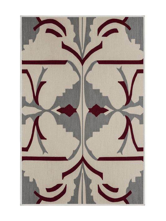 Crimson Geometry Architectural Reverie - Premium Ash White Modern Area Rug | Plush & Washable Options | Rugolution Home Decor