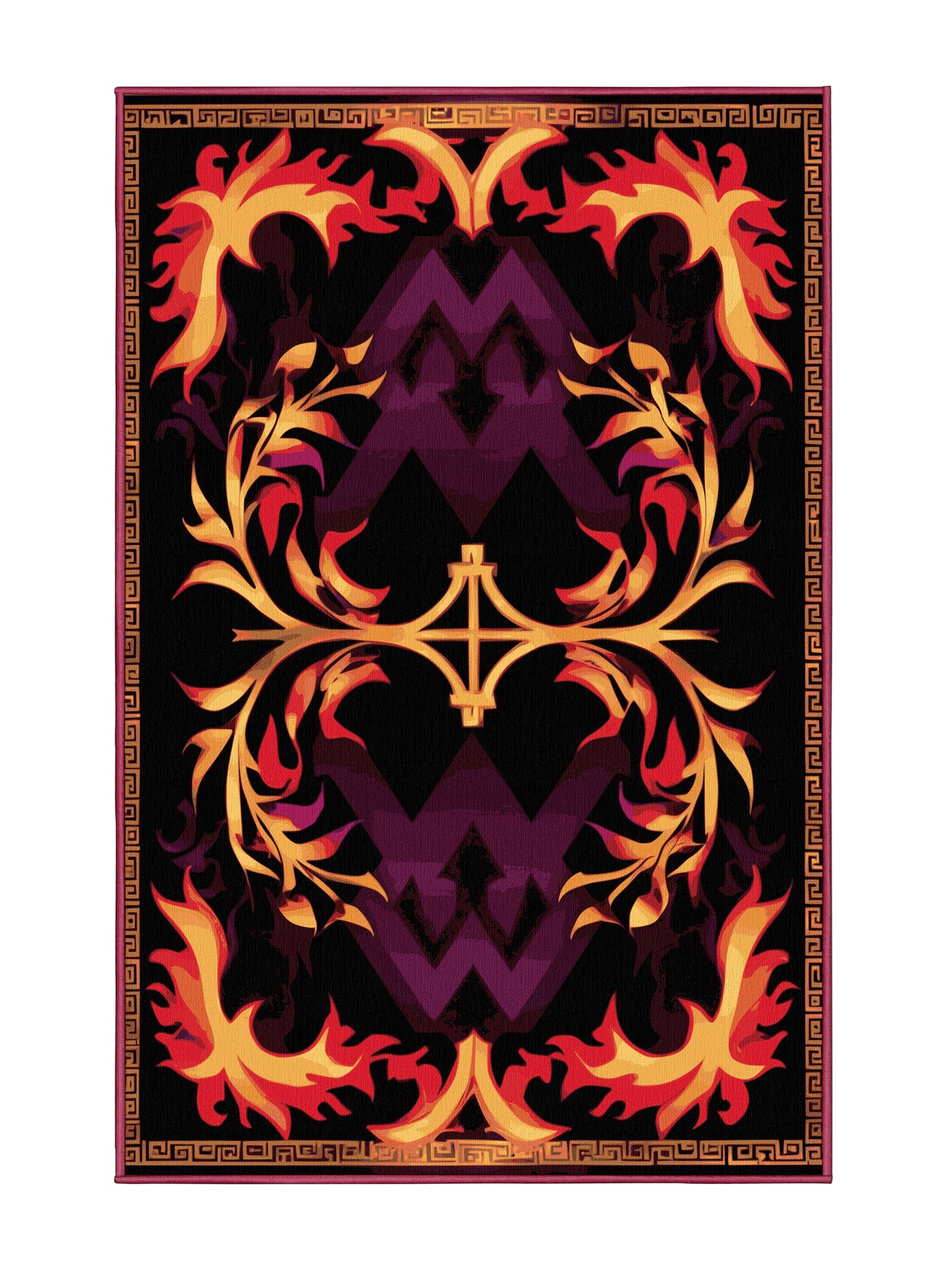 Glided Mythos Golden Cascade - Premium Velvet Maroon Modern Area Rug | Plush & Washable Options | Rugolution Home Decor