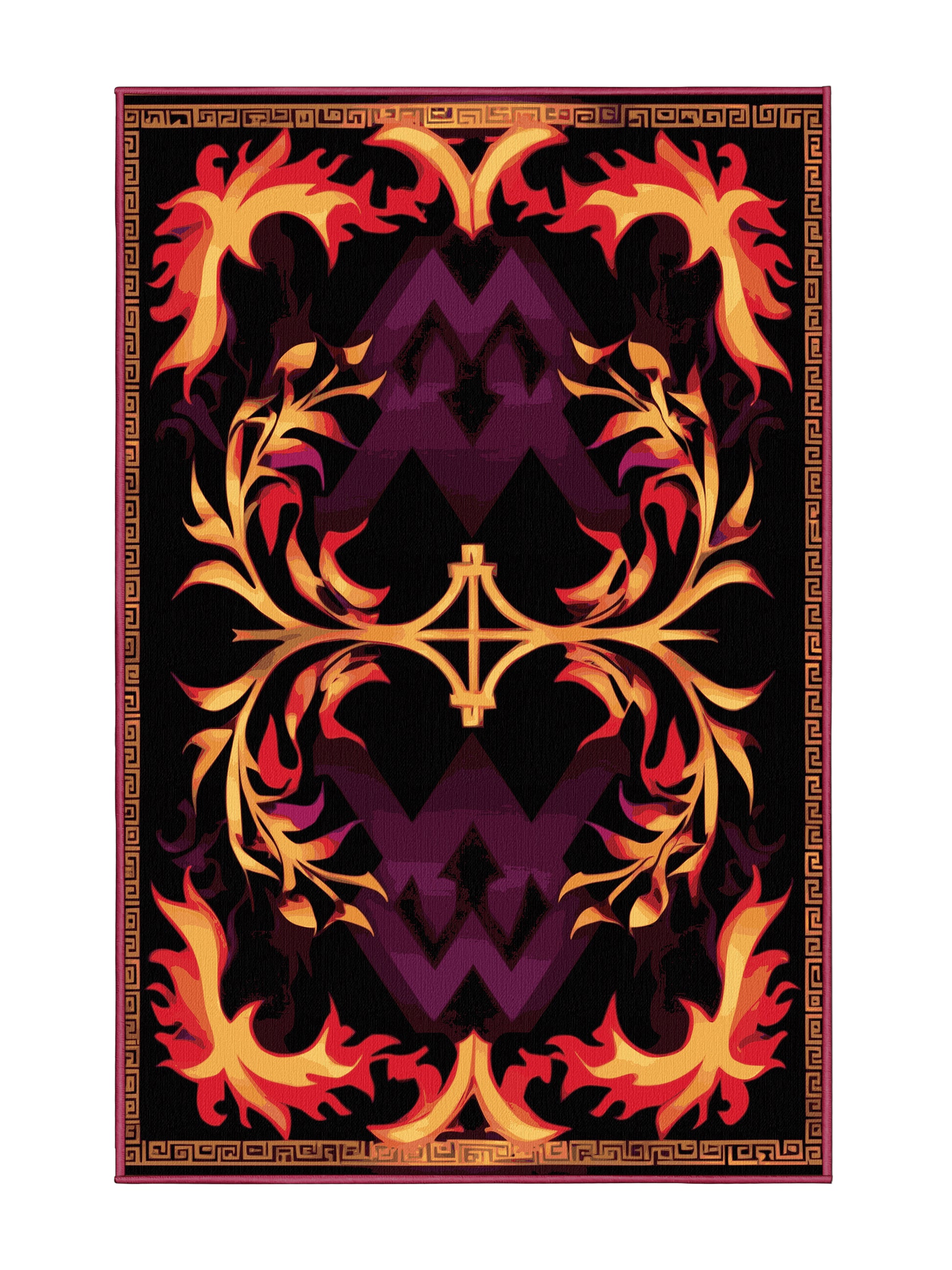 Glided Mythos Golden Cascade - Premium Velvet Maroon Modern Area Rug | Plush & Washable Options | Rugolution Home Decor